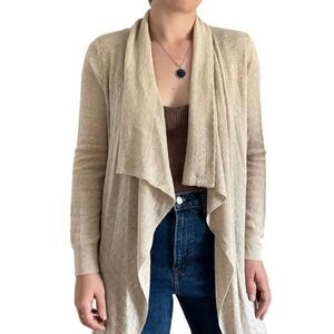Jigsaw Womens Tan Beige Cashmere Blend Sheer Lace Knit Open Cardigan Sz M